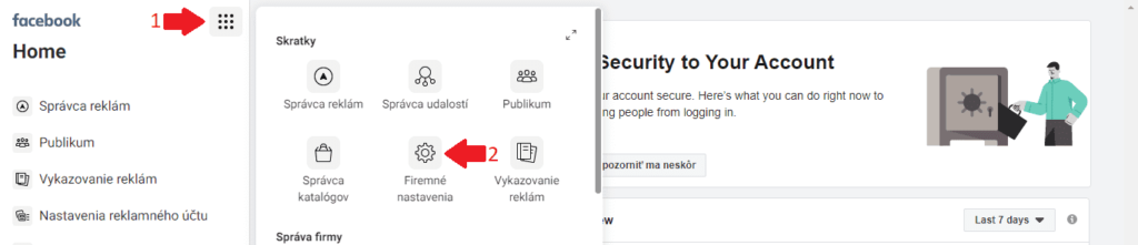 Firemné nastavenia Facebook business manager.
