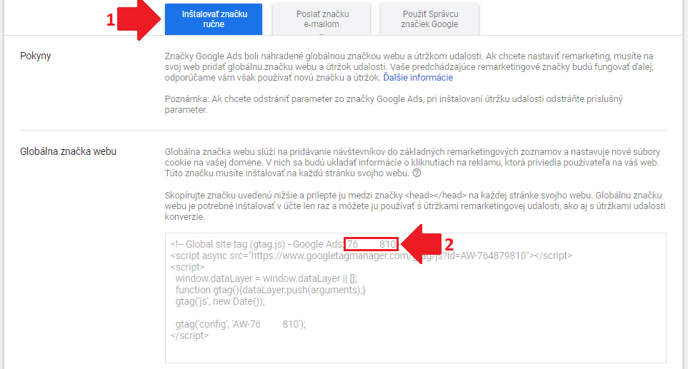 Inštalácia Globálnej značky Google a  útržok udalostí. 