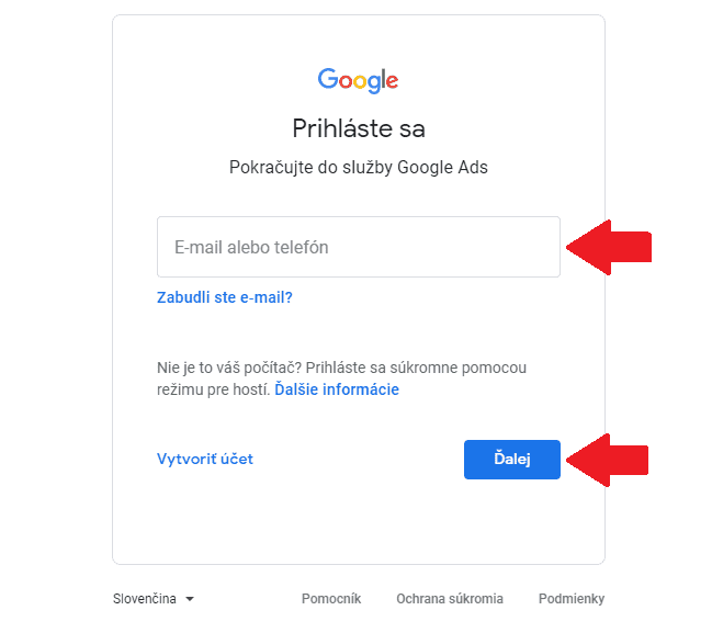 E-mail pomocou ktorého vytvoríte Google Ads.